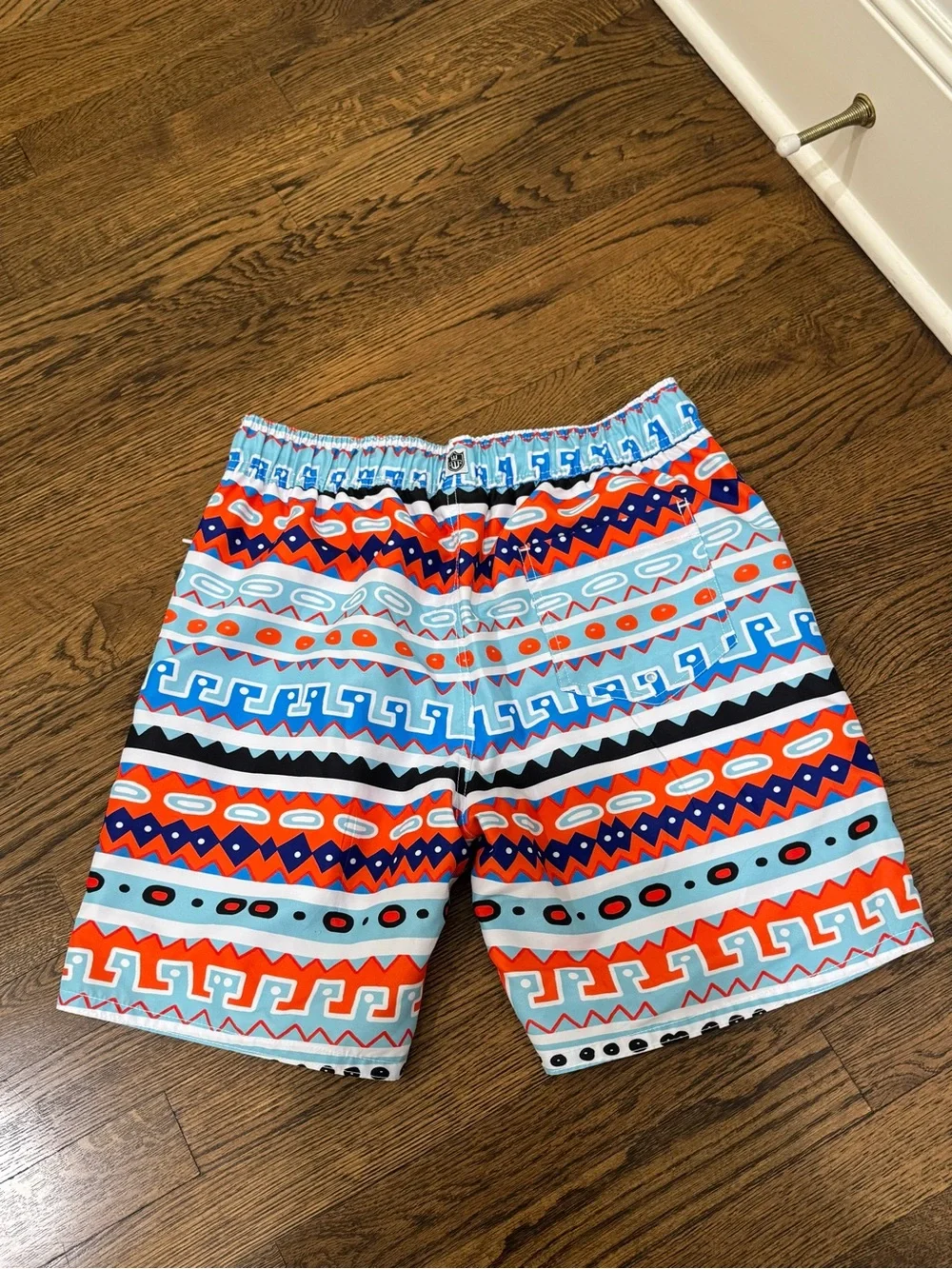Men's Blue & Orange Geometric Swim Hybrids